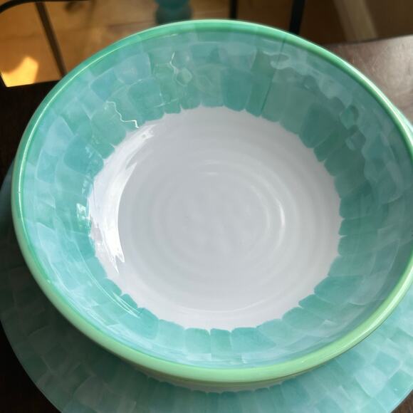 Set of 8 Sigrid Olsen 8" Melamine Bowls White Teal & 11”Dinner Plates - Picture 3 of 15